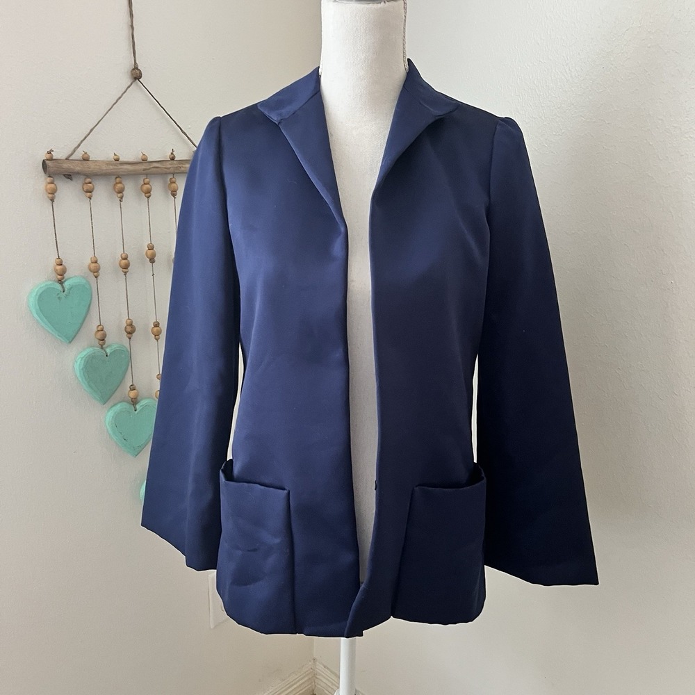 Vintage 60s Nettie Milgrim Florida custom tailored NAVY womens open blazer M/L